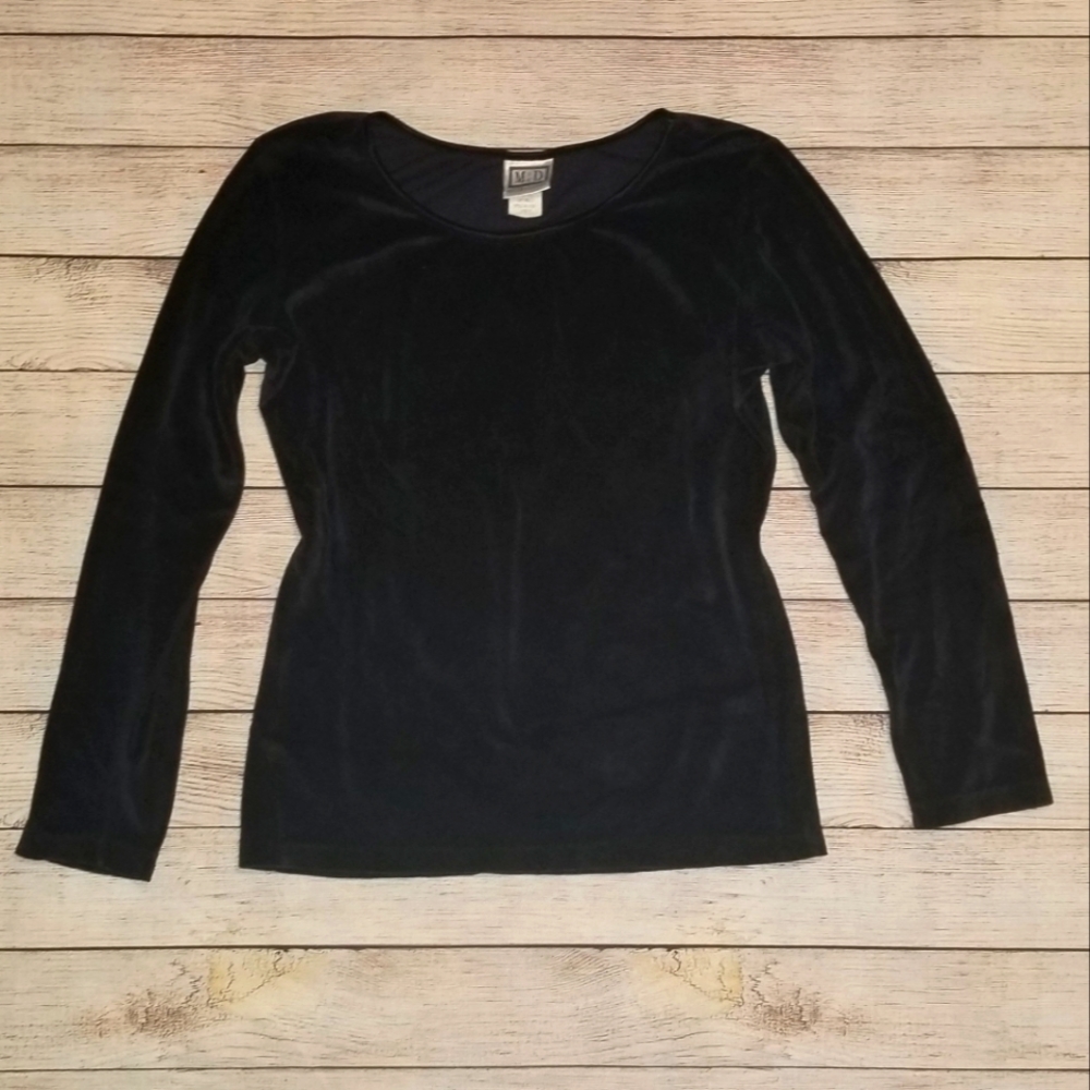 VTG Black Velour Long Sleeve Top Size Medium